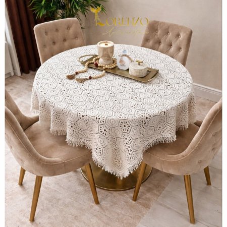 شرشف طاولة دائري سنارة كروشيه – قطر 120 سم